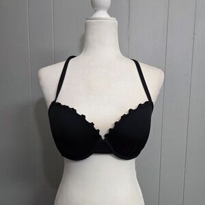 Shade & Shore Lightly Lined Black Ruffle Bikini Top Size 36C